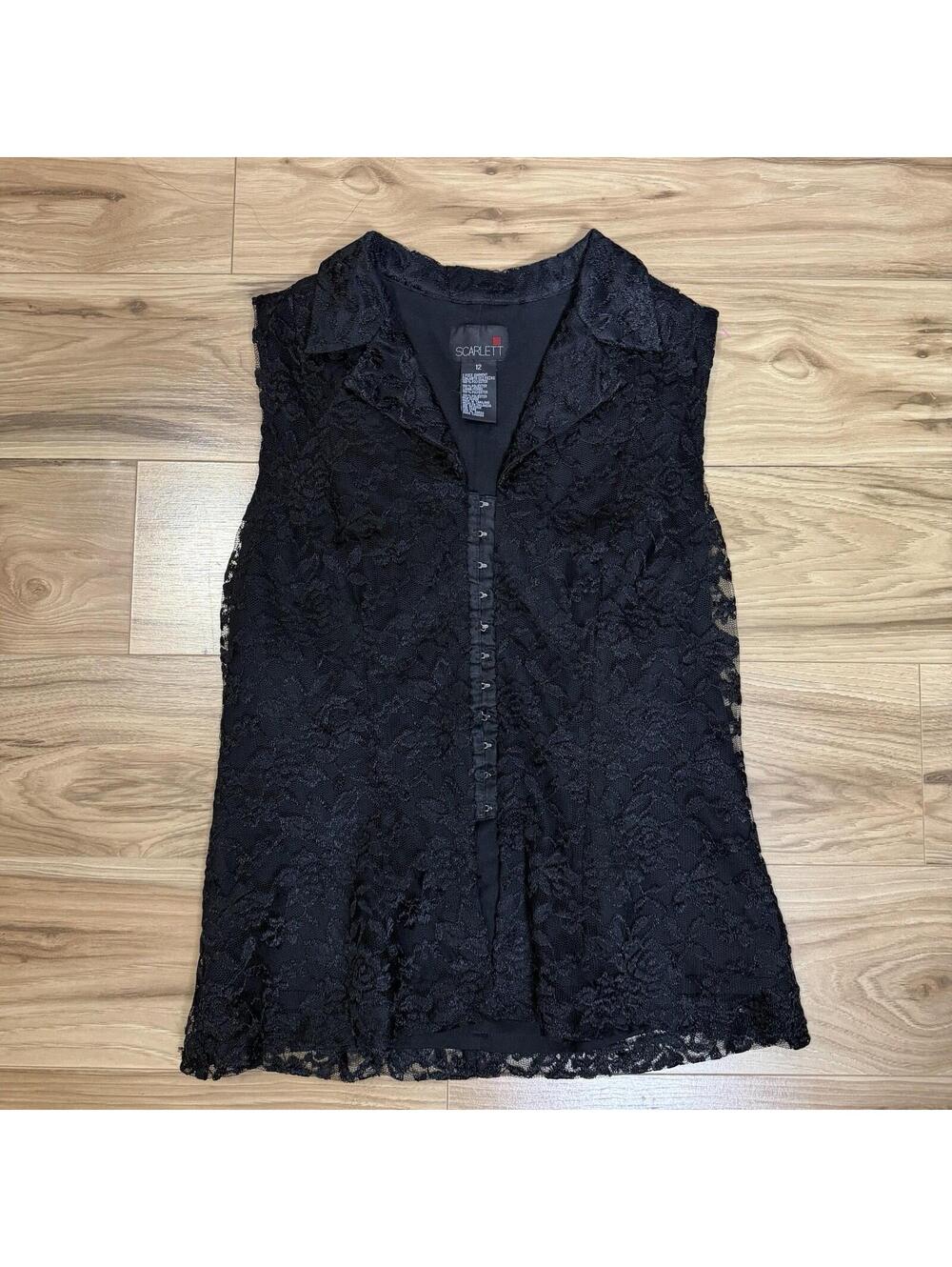 Scarlett Black Floral Lace Sleeveless Top Hook Eye Size 12 Whimsigoth Goth